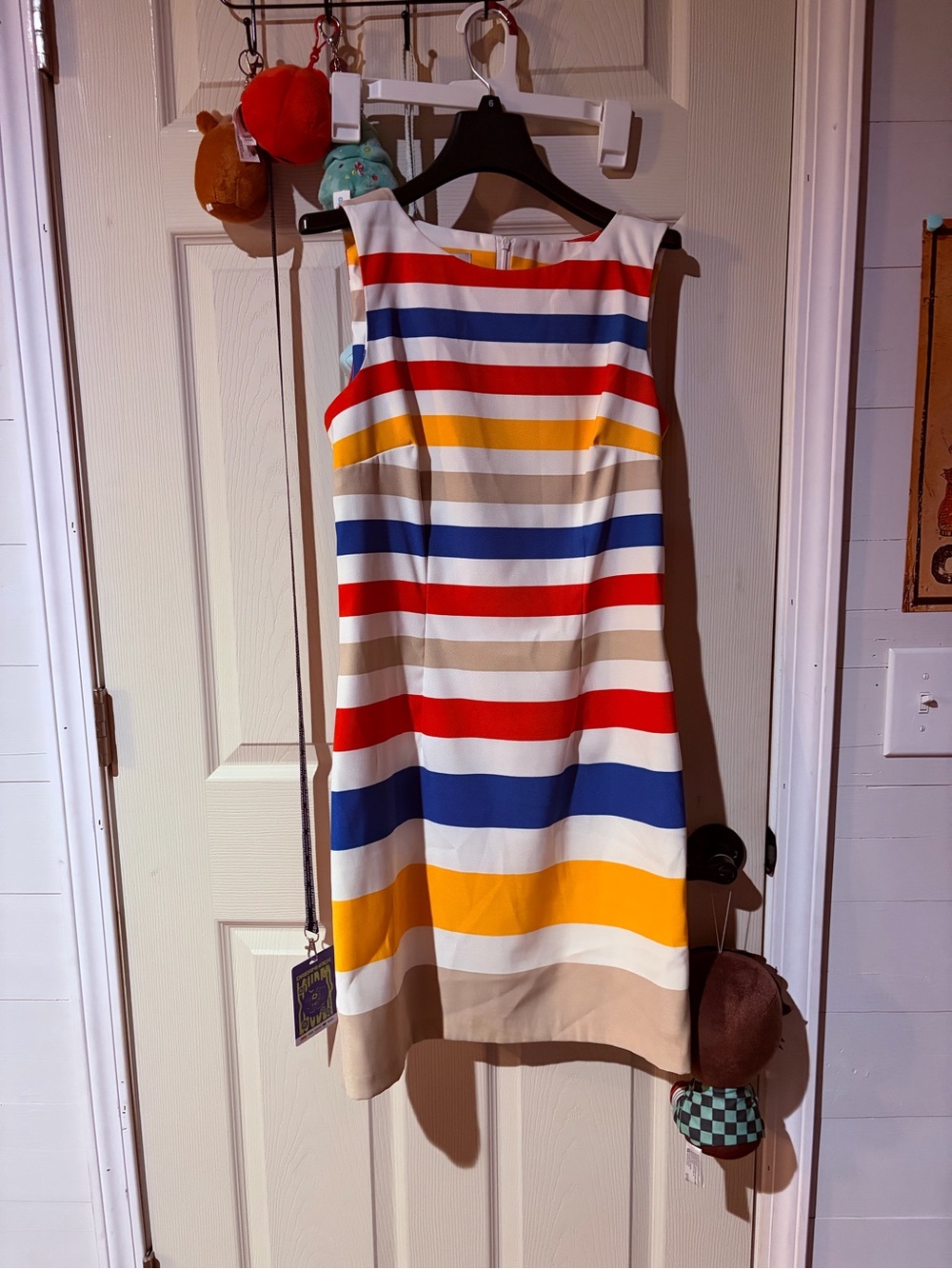 Kim Rogers Multicolor Striped Sleeveless Dress in Red, Blue, Yellow, Cream
